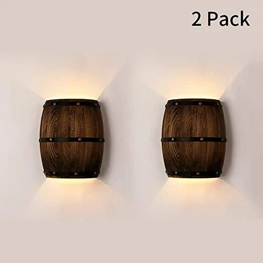 2 Packs Wall Lamp Wood Wine Barrel Wall Lights Fixtures Sconce Up Down Lighting - Image 1 of 4