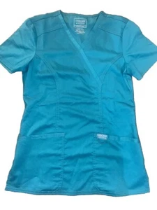 Cherokee Workwear Revolution Womens XXS Scrub Mock Wrap Top Teal Blue - Picture 1 of 7