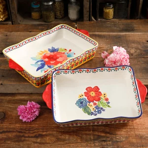 The Pioneer Woman Fiona Floral Rectangular Baking Casserole Dishes 2 Piece Set - Picture 1 of 6