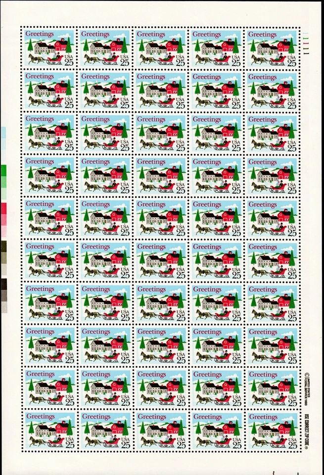 US #2400 25c Missing Sleigh Curlicue *Error* Sheet MNH VF - Image 1 of 3