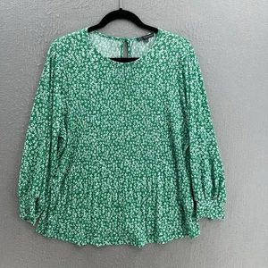 Top Adrianna Papell Mujer Grande Verde Floral Cuadros Ditry Manga Larga Trapecio - Imagen 1 de 11