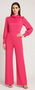 Alice + Olivia Silk Jumpsuit 12 Hot Pink Cowl Neck Open Back Wide Leg Seen On TV - Picture 1 of 16