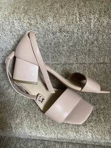 Marks & Spencer Sandals Block Mid HEELS Nude 6.5, Eur 40 wide fit Comfort - Picture 1 of 6