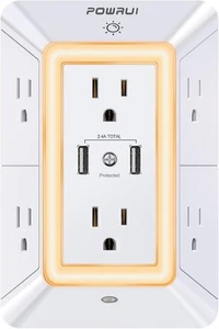 Cargador de pared USB, protector contra sobretensiones, extensor POWRUI de 6 salidas con 2U, blanco - Imagen 1 de 6