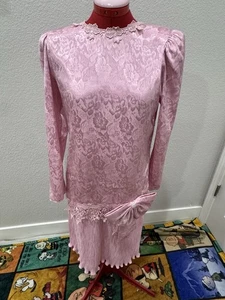 Vestido Vintage Años 90 Rosa Oscuro Floral Cintura Caída Lazo - Imagen 1 de 8