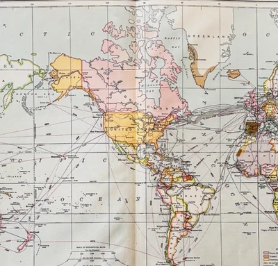 Mapa del Mundo Posesiones Coloniales 1898 Rutas Comerciales Victorianas Impresión DWXX1 Foto 1 de 4