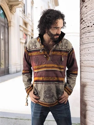 Chaqueta Unisex Algodón Polar Forrada Con Capucha Festival Boho O/S L/XL Estampado Nepalí Foto 1 de 4