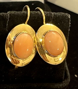 ORECCHINI CORALLO ORO 18 KT MADE IN ITALY 750 FIRMATI PIETRA NATURALE GOCCIA LEVA - Foto 1 di 24