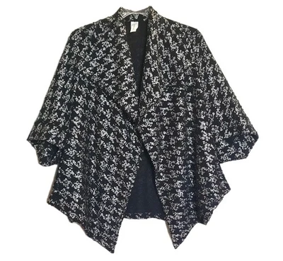 Chaqueta de lentejuelas dispersas con capa curva con patrón de pata de gallo grande negra plateada L Foto 1 de 4