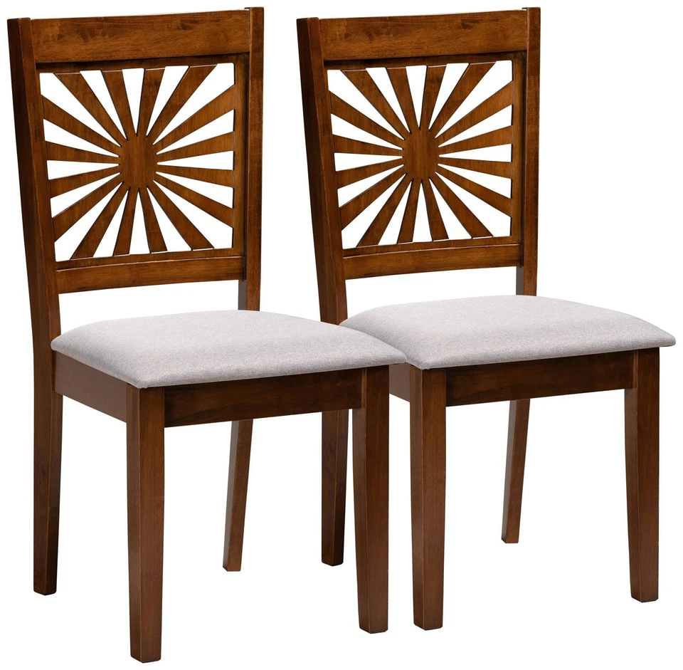 Juego de 2 sillas de comedor Olympia de tela gris nogal marrón madera Foto 1 de 1