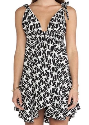 Vestido abstracto T Bags Los Angeles para mujer con correa de espagueti cuello en V blanco negro L Foto 1 de 4