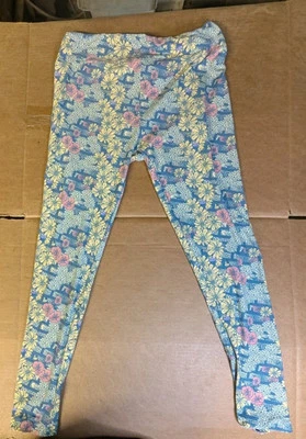 Women's LuLaroe Flower Pattern Leggings One Size Tall And Curvy Red Yellow Blue  - Image 1 of 4