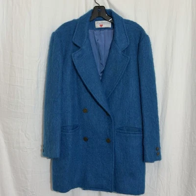 Винтажное женское шерстяное пальто George David Fashions Blue Fuzzy Mohair США - Изображение 1 из 4