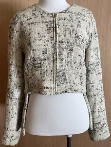 Derek Lam 10 Crosby Hi-Lo Jacket Tweed Blazer, Ivory Black, 4 - Picture 1 of 7