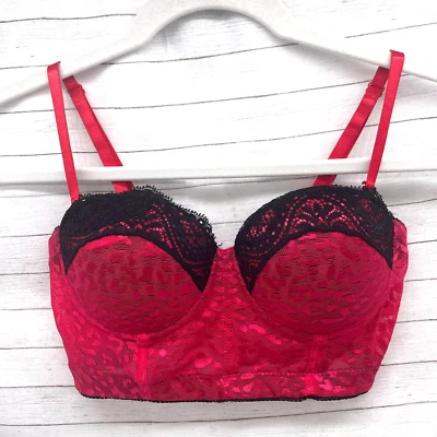 Native Intimates Women's Size 34C Longline Bra Bustier Red Black Underwire Lace - Image 1 of 4