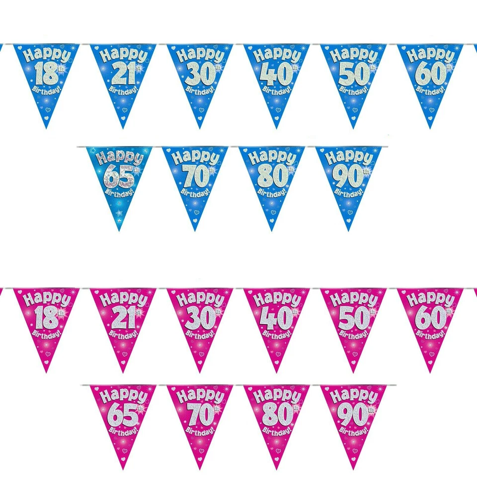 Birthday Bunting Foil Flag Milestone Banners Boys Girls Party Happy 13 18 21 30 - Image 1 of 1