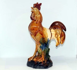 HANDSOME 20TH CENTURY MAJOLICA BARBOTINE STYLE 12" ROOSTER FIGURINE ff - Picture 1 of 19