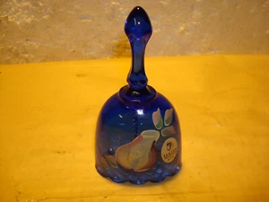 FENTON Cobalt Blue bell signed with hand painted pear bell - Picture 1 of 8