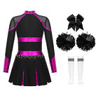 UK 4 Pcs Cheer Leader Costume Girls Cheerleading Uniform Dress Set with Pom Poms