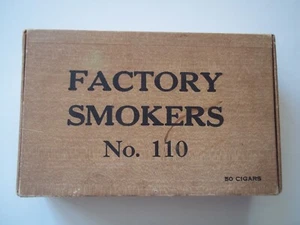 FACTORY SMOKERS No. 110 (50 Cigars) CIGAR BOX 8.5" x 5.5" x 2.5" VINTAGE Blunts - Picture 1 of 14