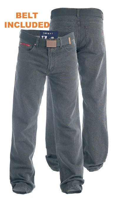 Duke London Mens Bedford Cord Jeans Trousers With Belt Charcoal 30"-40" (152501) - Image 1 of 1