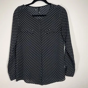 Blusa MNG Mango Negra Abotonada XS Blanca Estampado Flecha Manga Larga Trabajo Oficina - Imagen 1 de 10