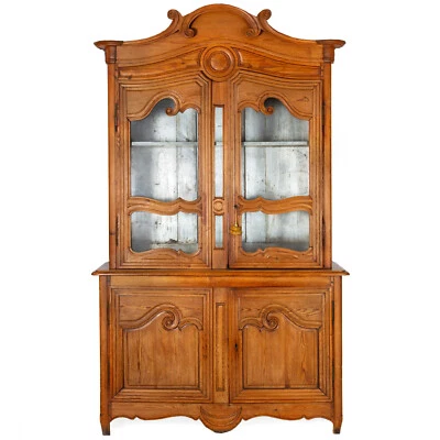 French Provincial Waxed Pine Bookcase Display Cabinet Cupboard - Image 1 of 4