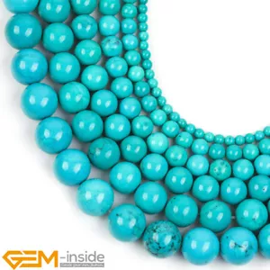 Round Blue Tourquoise Stone Loose Beads For Jewellery Making 15" Wholesale AU - Foto 1 di 70
