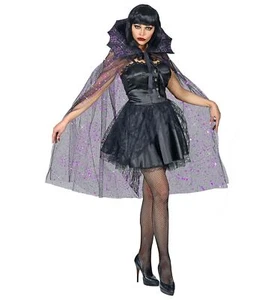 Umhang Tüll mit Glitter schwarz lila Halloween Karneval Fasching Kostüm Damen - Bild 1 von 3