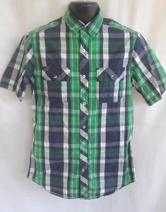 Cremieux Premium Denim Mens Shirt M Green Check Short Sleeve Pockets Button Up - Picture 1 of 6