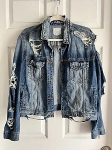 Medium American Eagle Trashed Jeansjacke abgenutzt neu ohne Etikett weich Langarm - Bild 1 von 5