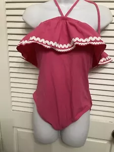J Crew Womens Ruffle Neckline One Piece Swimsuit Magenta Pink Size 8 - Imagen 1 de 6