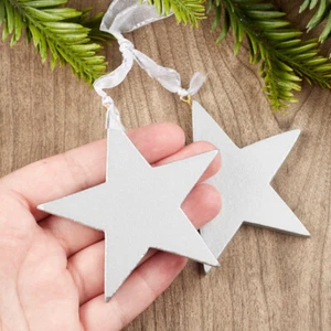 Bulk Buy of 144 Hanging Silver Wood 3" Star Ornaments - 288 Stars Total - Picture 1 of 4