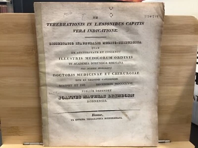 1826 De Terebrationis In  Laesionibus Capitis Johann Drimborn Medical Pamphlet - Image 1 of 4