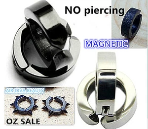 Man Hoop Magnetic Stainless Titanium Fake Earrings clip on no ear piercing hole - Picture 1 of 31