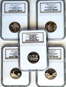 2003-S Clad Proof State Quarter Set ( 5 Coins) NGC PF70 Ultra Cameo - Picture 1 of 11
