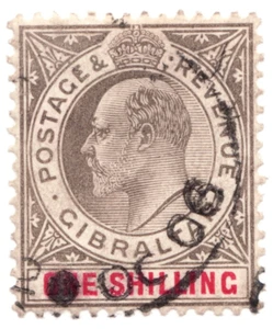 1903 - Gibraltar - Sc #44 - Edward VII - One Shilling - Used cv$43 - Picture 1 of 2