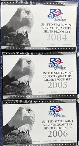Lot of 3 50 State Quarter Silver Proof Sets (2004, 2005 and 2006) Cover