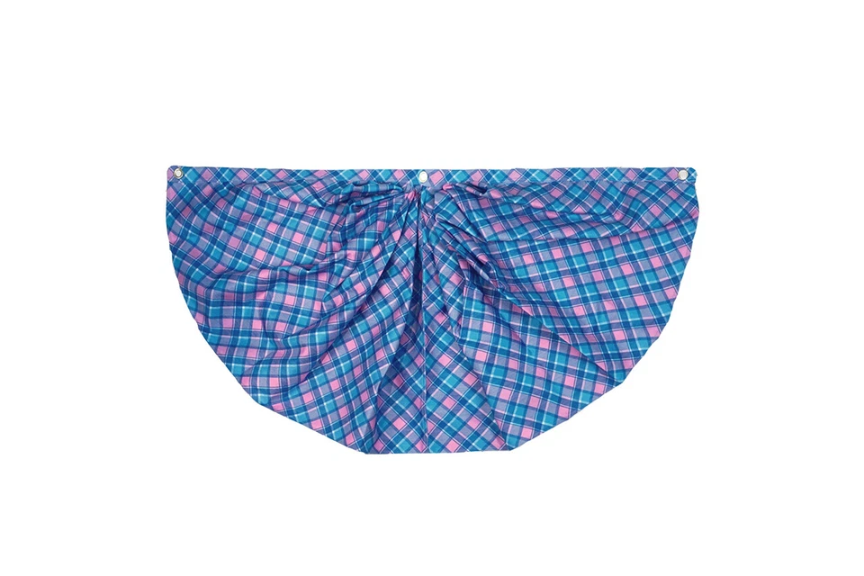 Banderín plisado con ojales a cuadros rosa y azul EE. UU. 48" X 24" Foto 1 de 3