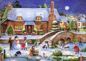 NEEDLEPOINT Canvas 14 or 18 count_Country Christmas, Bridge, Dogs, Ducks, Family - Picture 1 of 1