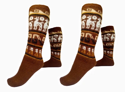 2 pares de calcetines de lana de llama de alpaca marrón - para mujer talla 8-10 - cálidos y acogedores Foto 1 de 4