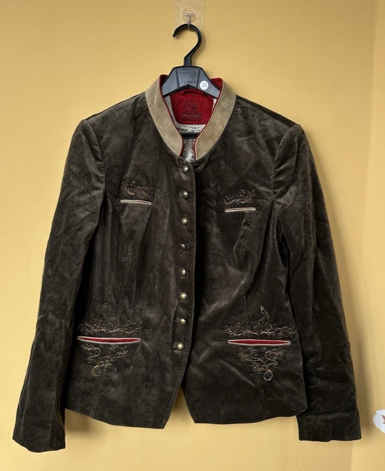 Chaqueta de Cuero Meindl Austrian Bavarian Trachten Caqui-Verde Marrón Talla 42 M Foto 1 de 4