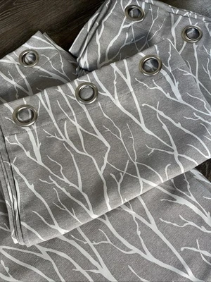 4-curtain Panels, White Tree Branches Greyish Beige Background- Grommets 40x 96 - Image 1 of 4