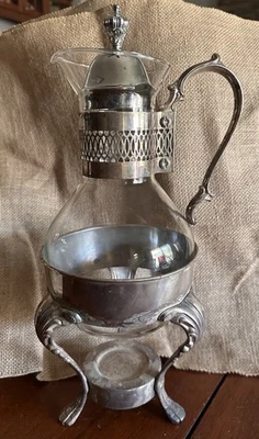 Silver Plated Glass Vintage Coffee Tea Carafe w/Silver Plated Warmer Stand & top - Image 1 of 4