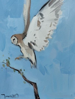 Коллекционный художественный летающий декор с белой совой Хосе Трухильо 16x20 дюймов изобразительное искусство - Изображение 1 из 4