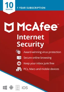 McAfee Internet Security 2025 10 Devices 1 Year - Picture 1 of 1