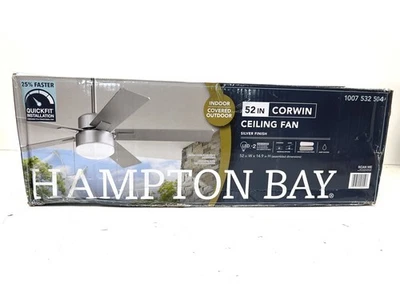 Hampton Bay Corwin 52 pulgadas Ventilador de techo plateado interior/exterior con luz nuevo Foto 1 de 2