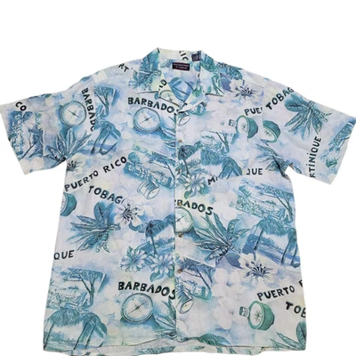 VTG Roundtree Yorke Button Up Shirt XL Men All Over Graphic Camp Relax Comfort  - Image 1 of 4