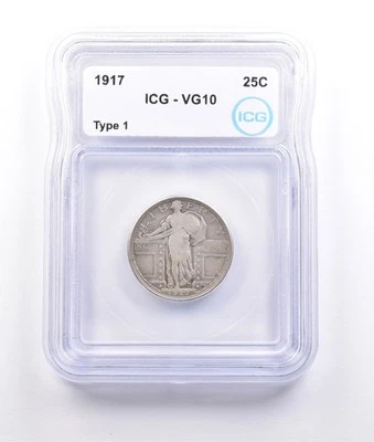 1917 Standing Liberty Quarter Type 1 VG10 ICG *6953 - Image 1 of 3