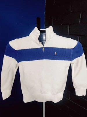 Polo Ralph Lauren Suéter Niños Talla 7 1/4 Cremallera Cuello Simulado Pullover Algodón Blanco Foto 1 de 4